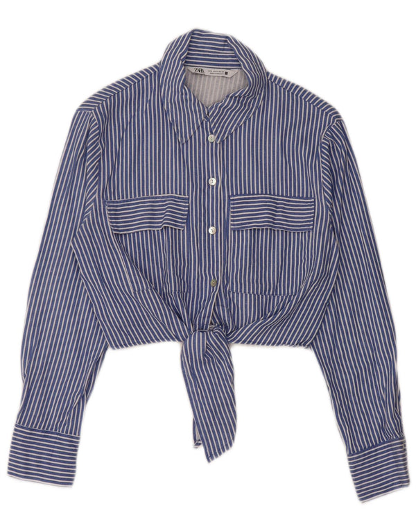 Zara Blusa Corta con Lazo Frontal para Mujer UK 10 Small Blue Rayas