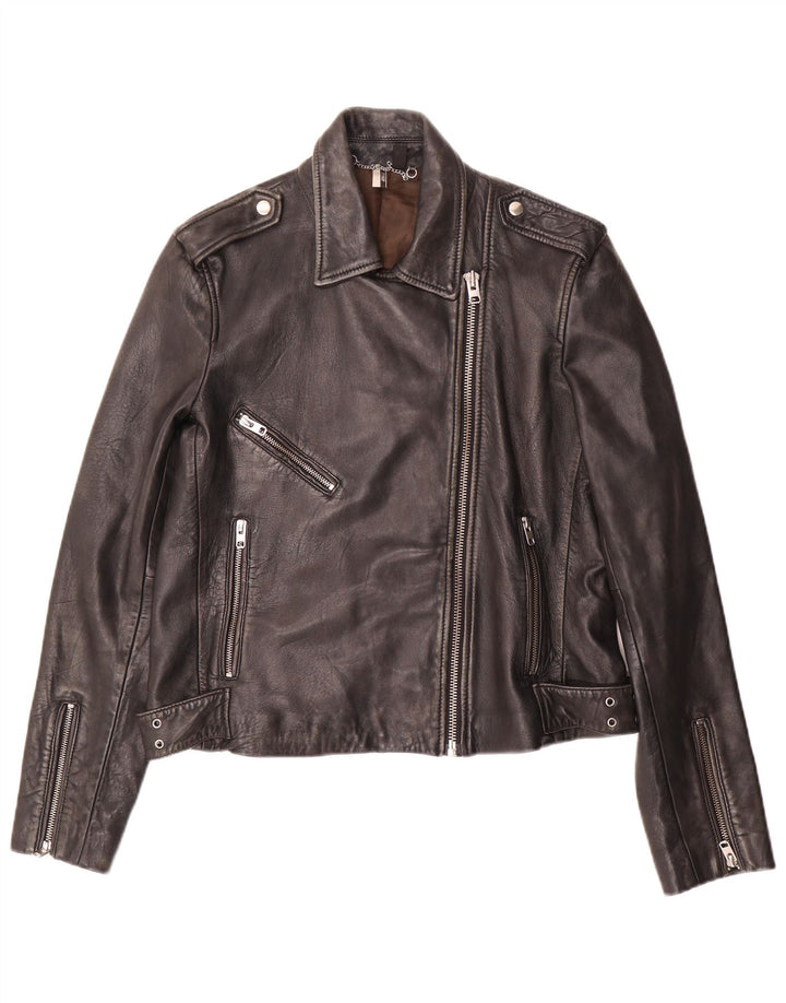 Topshop Chaqueta motera de cuero para mujer UK 44 Large Piel de cordero negra