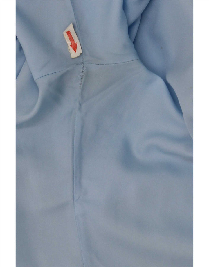 Vintage mujer camisa de manga corta blusa Reino Unido 14 poliéster azul medio