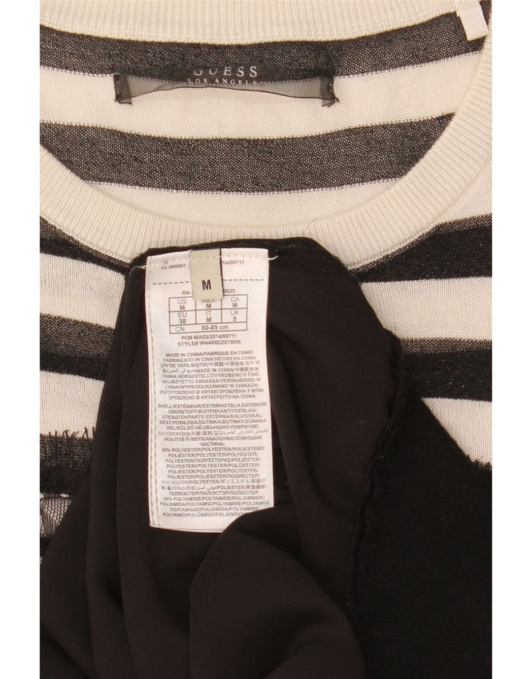 Guess Suéter tipo jersey con cuello barco para mujer UK 8 Small Poliéster a rayas negras
