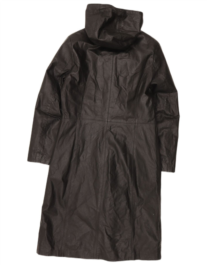 Abrigo de cuero con capucha vintage para mujer IT 44 Cuero negro medio