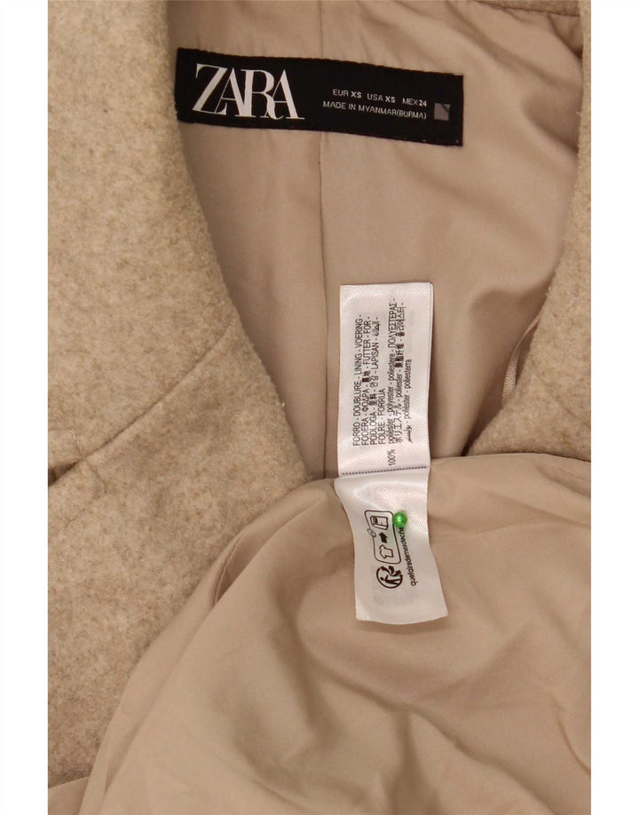 Zara Mujer Abrigo Extragrande De Doble Botonadura UK 6 XS Poliéster Beige