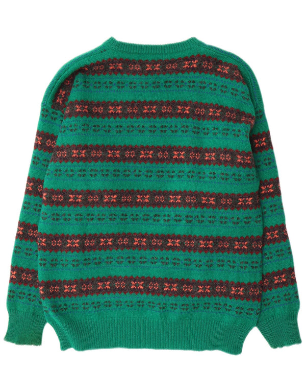 Vintage hombres cuello redondo jersey suéter grande verde feria isla lana