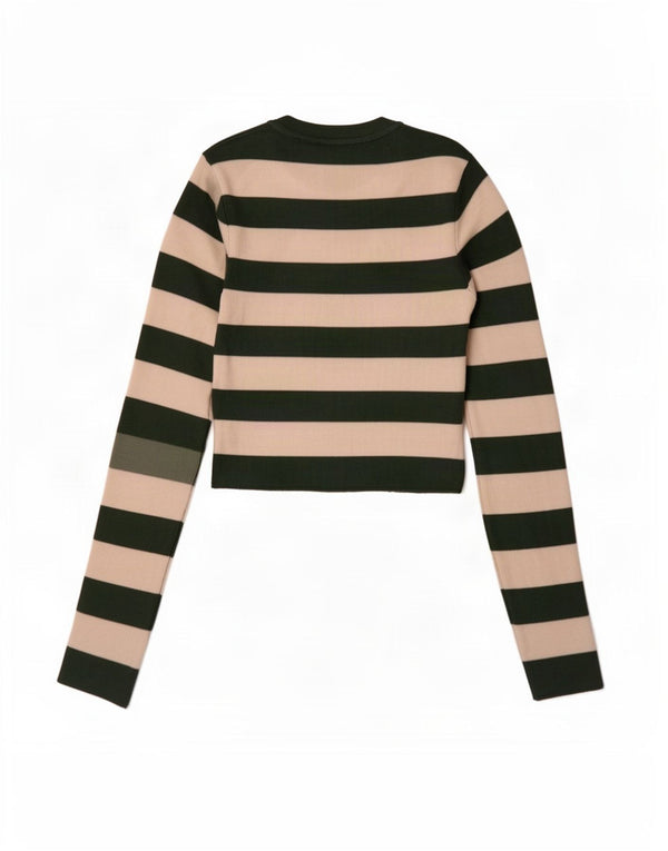 Zara Mujer Top Manga Larga UK 8 Small Viscosa Rayas Verde