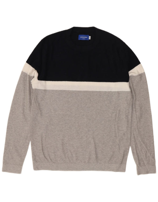 Jack & Jones Hombre Jersey De Cuello Redondo De Algodón Color Block Gris Medio