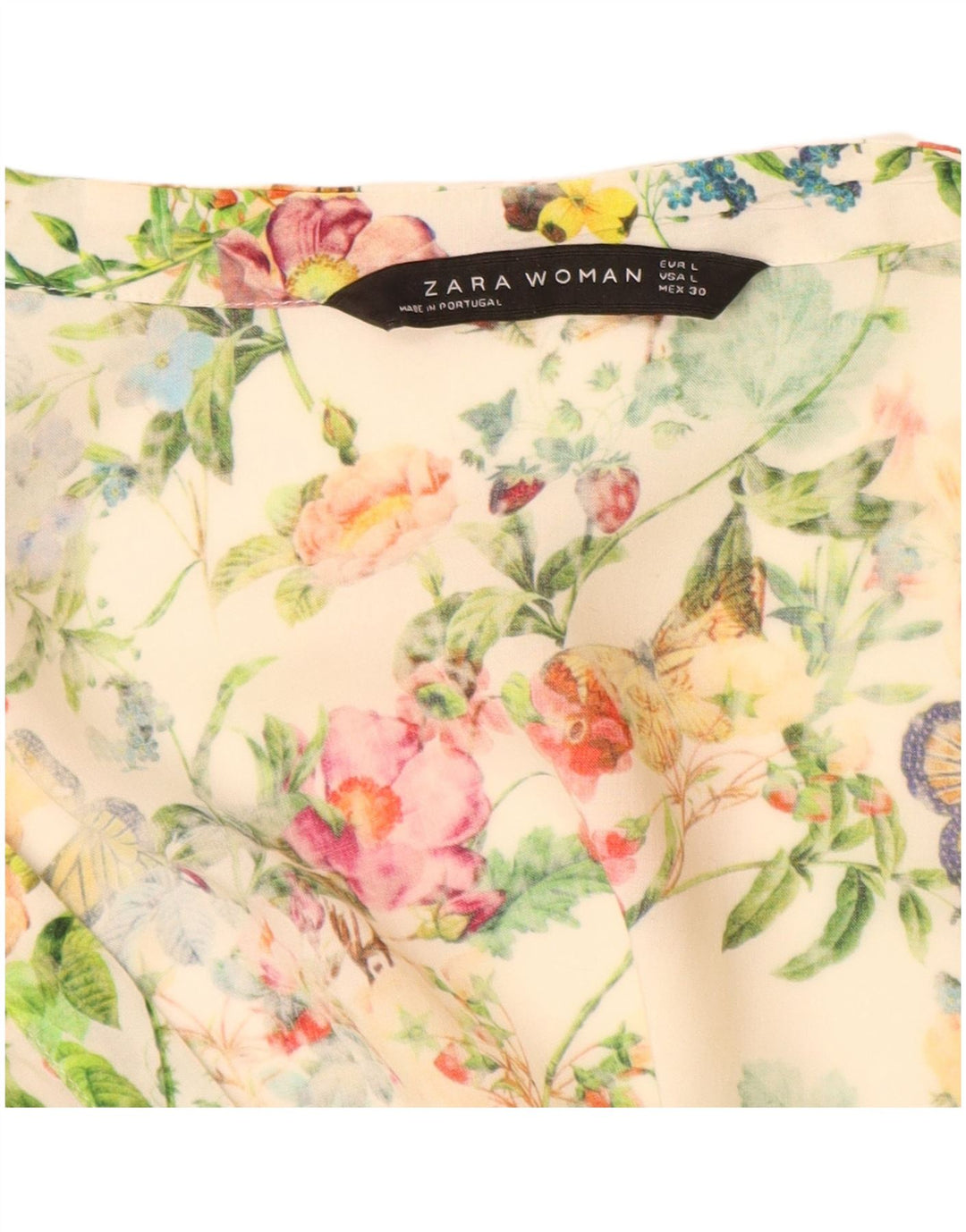 ZARA Blusa larga de manga larga para mujer UK 46 Large Off White Floral