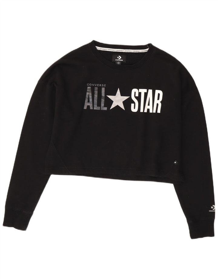 Converse Mujer Oversize Crop Graphic Sudadera Jumper UK 14 Mediano Negro