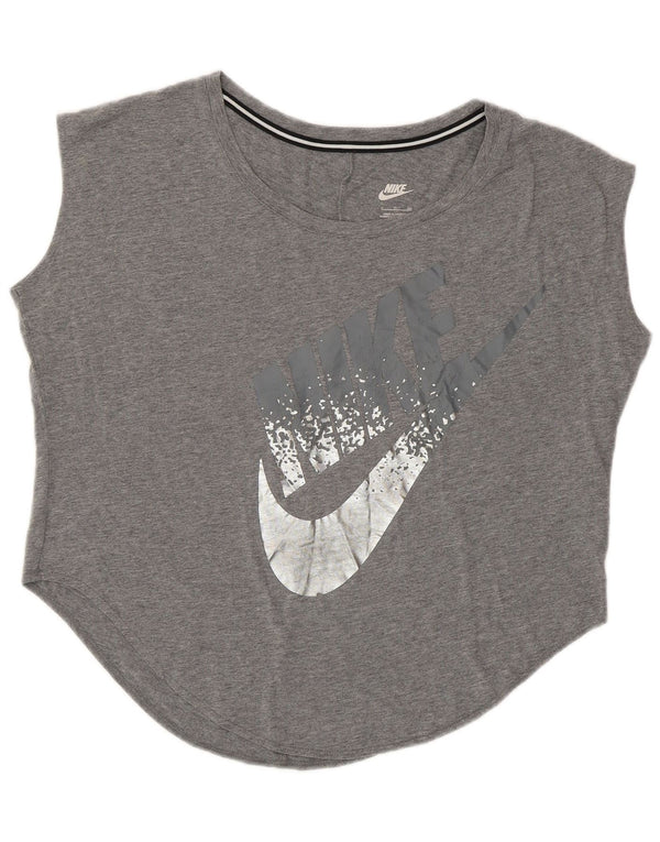 NIKE Womens Oversized Graphic Vest Top UK 10 Small Grey Cotton