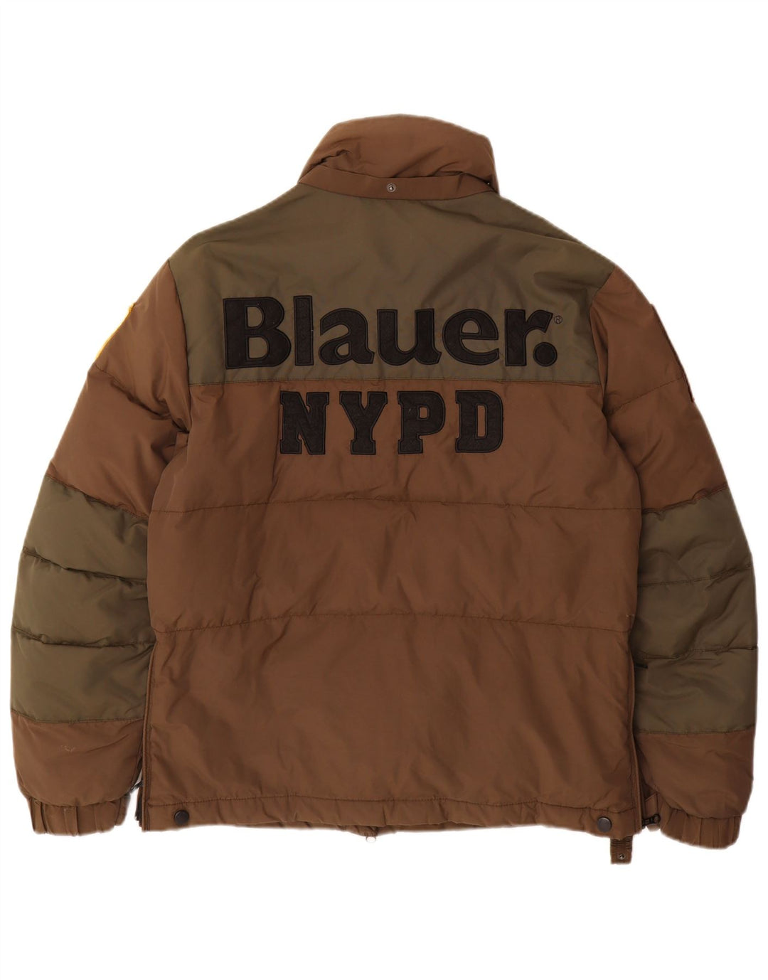 Blauer Chaqueta Acolchada Estampada Para Hombre UK 38 Nylon Color Block Marrón Medio