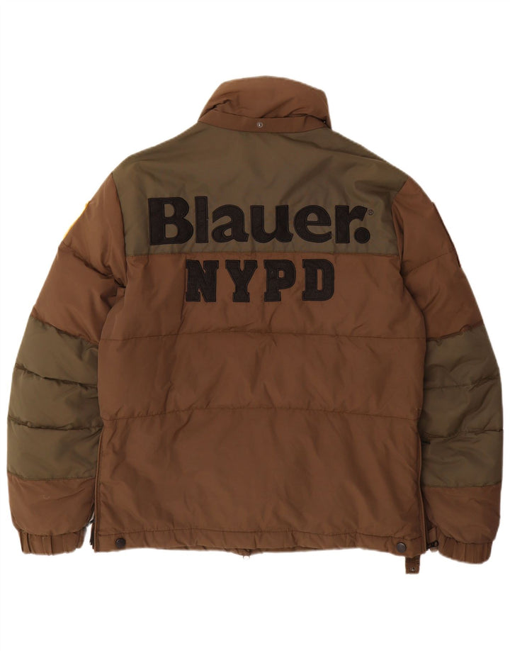 Blauer Chaqueta Acolchada Estampada Para Hombre UK 38 Nylon Color Block Marrón Medio