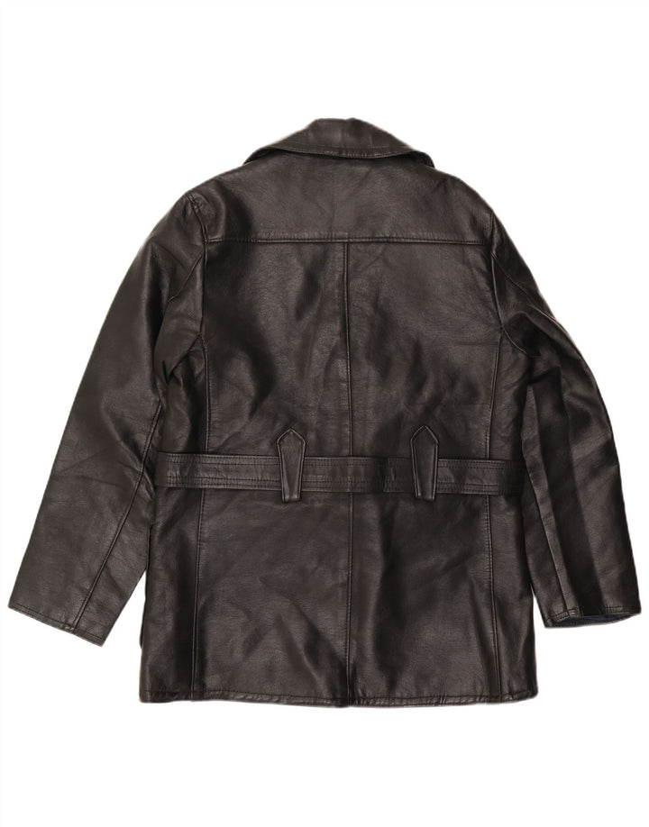 Vintage hombres doble pecho chaqueta de cuero Reino Unido 36 pequeño cuero negro