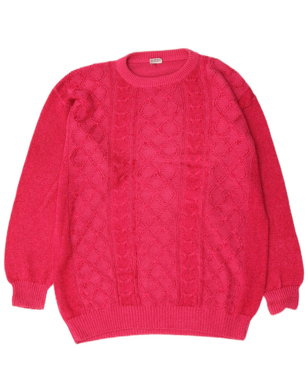 Vintage hombres cuello redondo jersey suéter grande algodón rosa