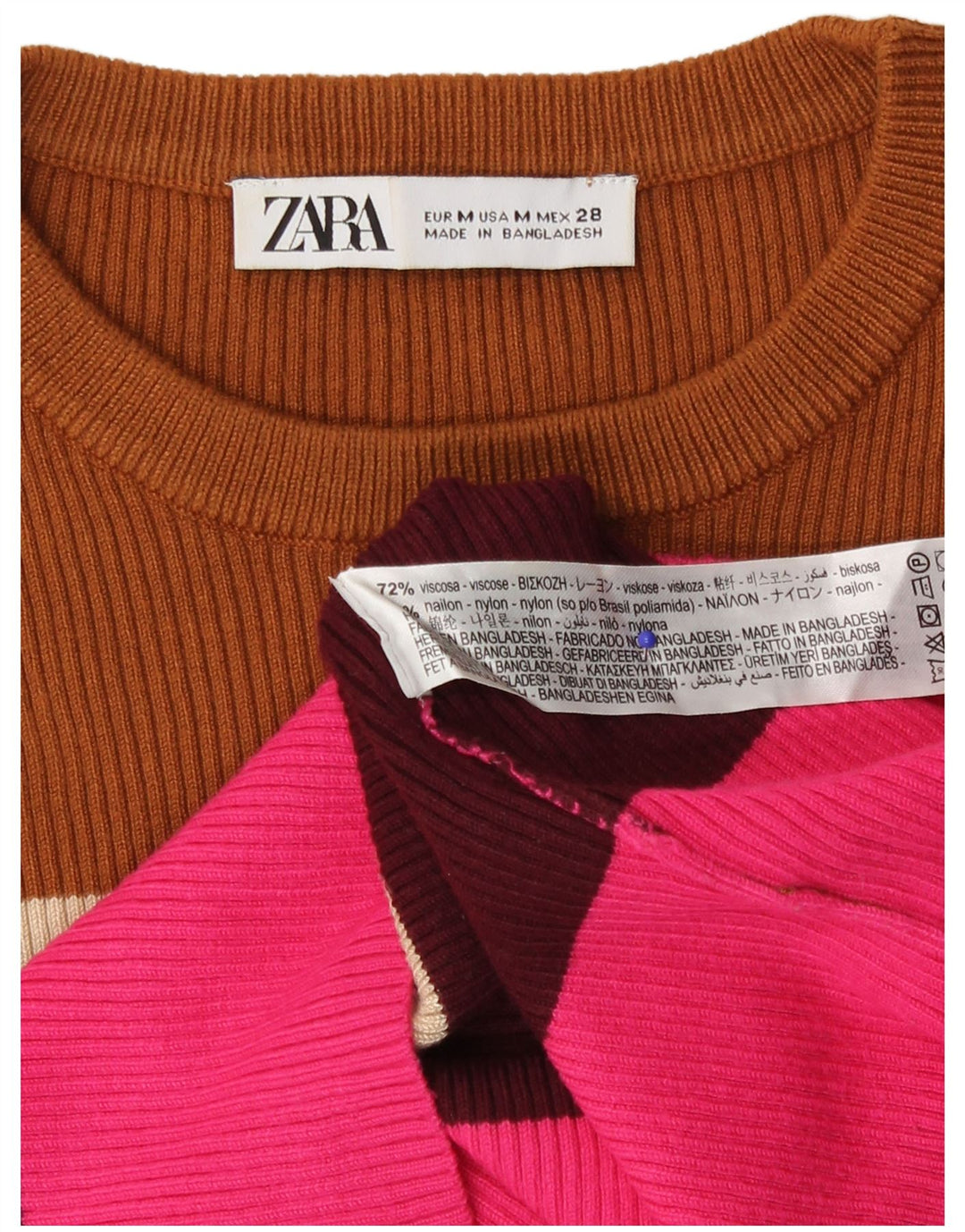 Zara - Jersey de cuello redondo para mujer, talla 40, talla mediana, multicolor, a rayas