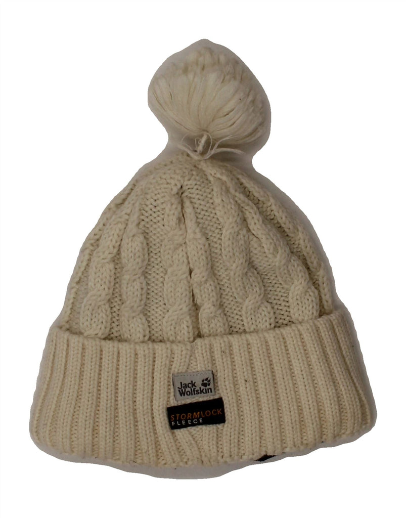 JACK WOLFSKIN Girls Storm Lock Knit Bobble Hat One Size Off White Winter Vintage Jack Wolfskin and Second-Hand Jack Wolfskin from Messina Hembry 