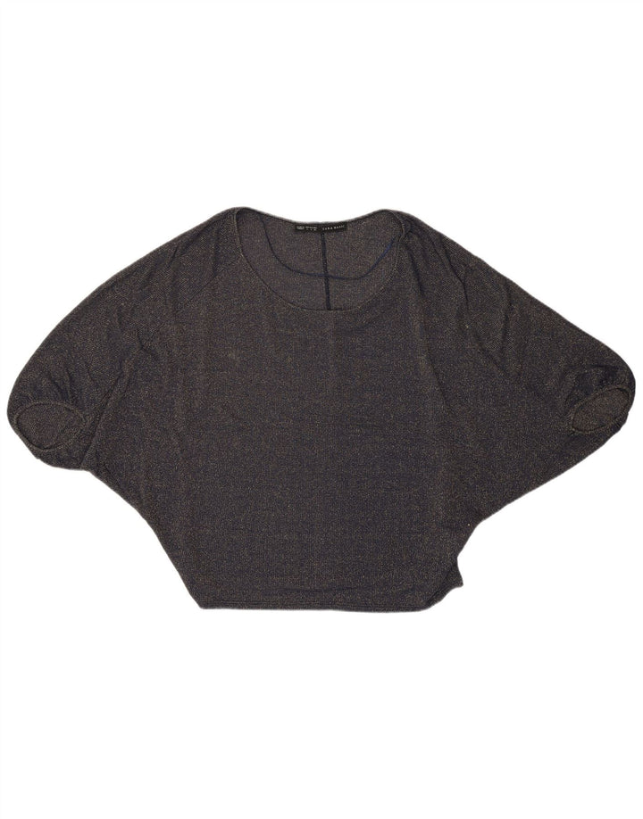 Zara Mujer Batwing Crop Top Reino Unido 10 Pequeño Azul Marino Cupro Moderno