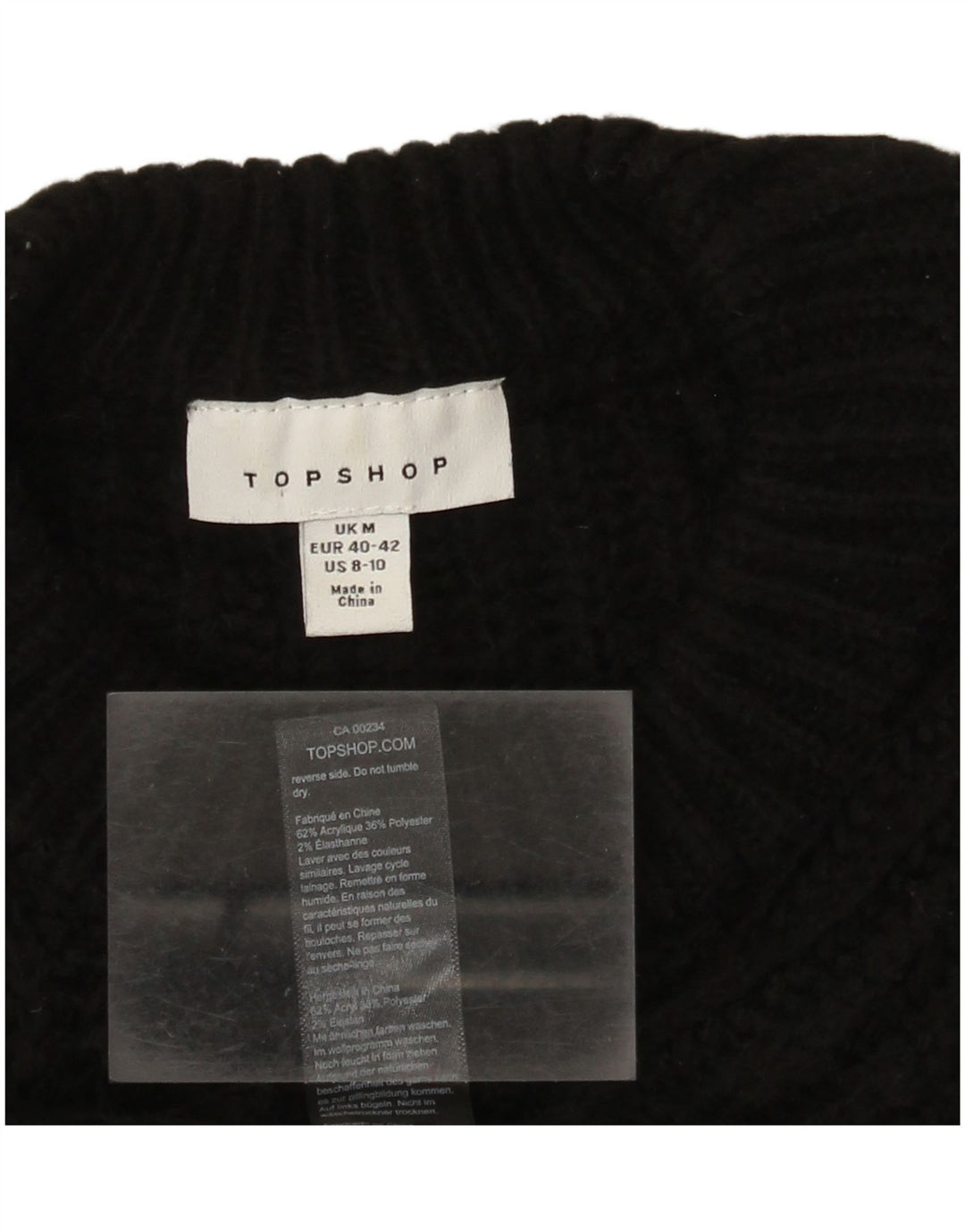 Topshop Jersey de cuello redondo extragrande para mujer, talla M, color negro