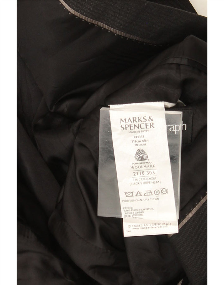 MARKS & SPENCER Chaqueta tipo blazer de 2 botones para hombre UK 38 Mediana negra a rayas
