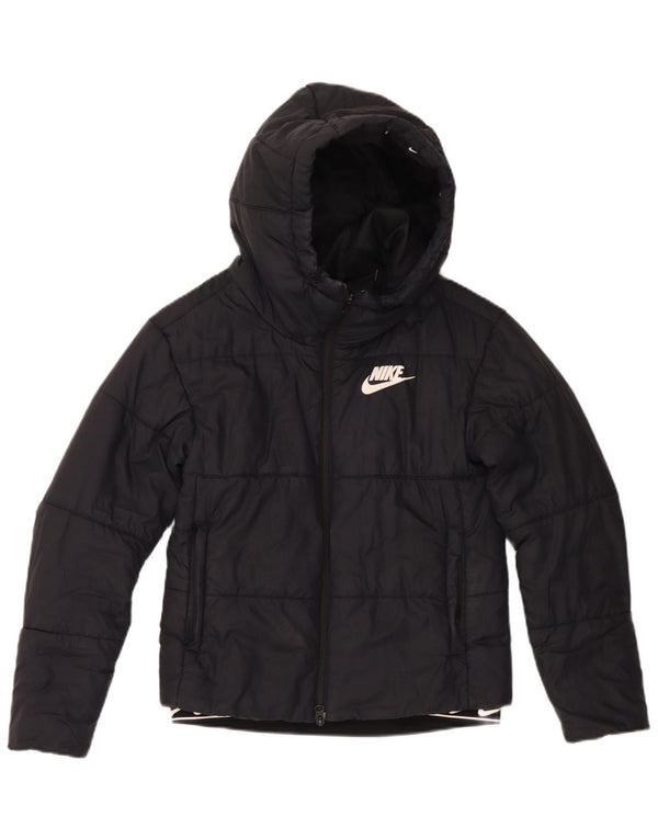 Nike Chaqueta acolchada con capucha gráfica para mujer UK 6 XS Poliéster negro