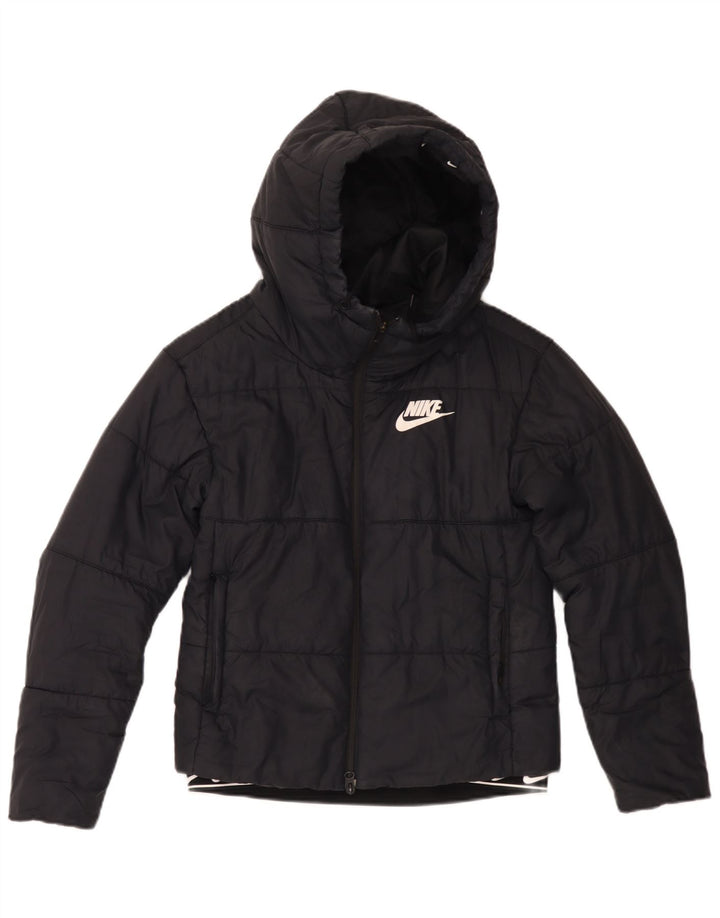 Nike Chaqueta acolchada con capucha gráfica para mujer UK 6 XS Poliéster negro