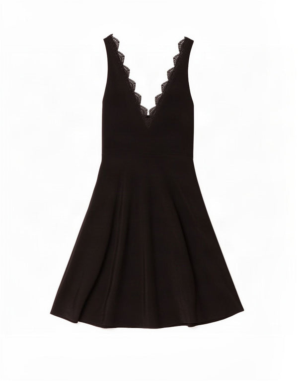 Zara Vestido Acampanado Sin Mangas para Mujer UK 42 Medium Viscosa Negra