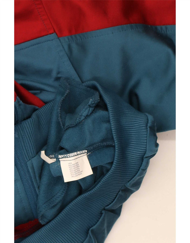Vintage hombres chándal top chaqueta medio azul colorblock poliéster
