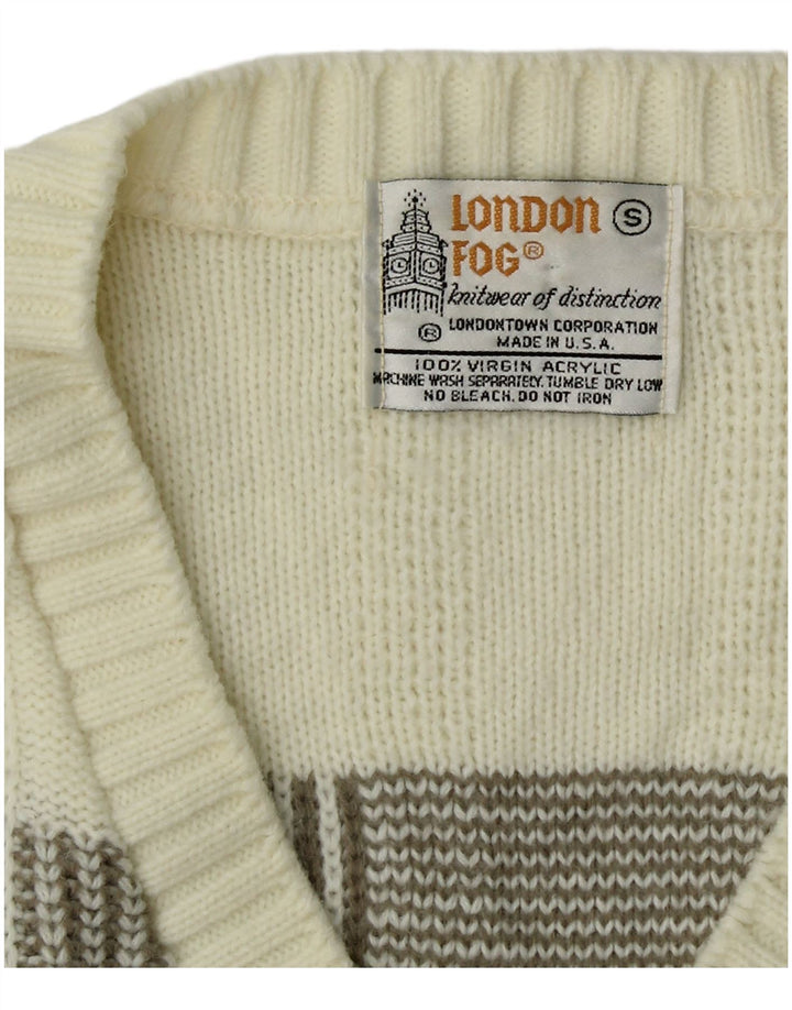 LONDON FOG Suéter con Cuello en V para Hombre Pequeño Acrílico a Rayas Blanco Roto
