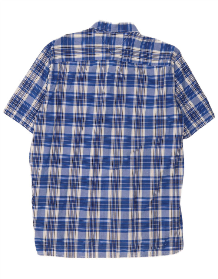 TOMMY HILFIGER Camisa de manga corta Custom Fit para hombre XL Algodón a cuadros azul