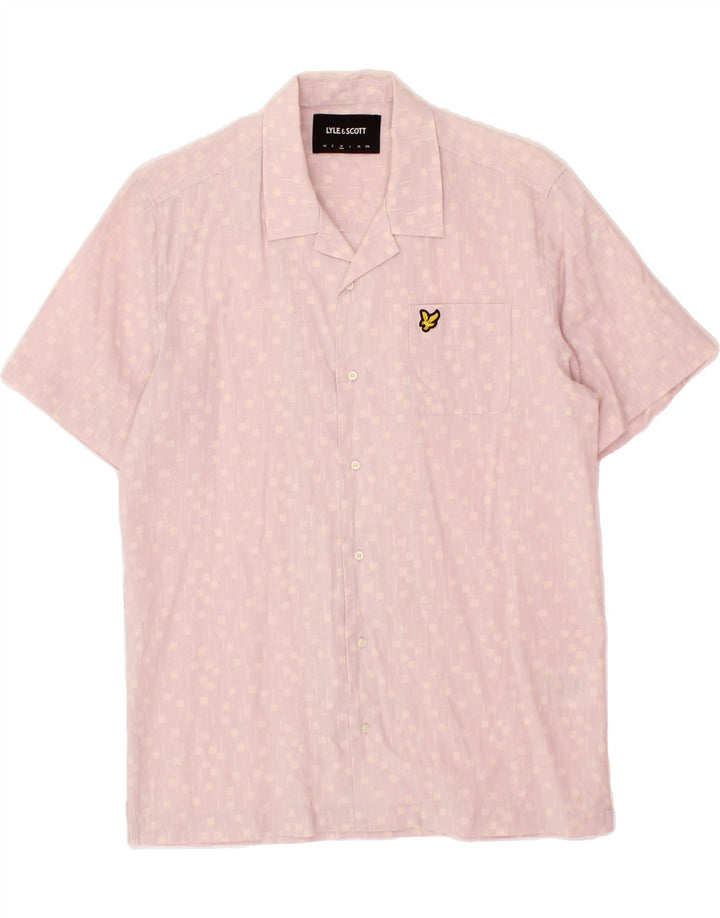 LYLE & SCOTT Mens Short Sleeve Shirt Medium Pink Geometric Linen Vintage Lyle & Scott and Second-Hand Lyle & Scott from Messina Hembry 