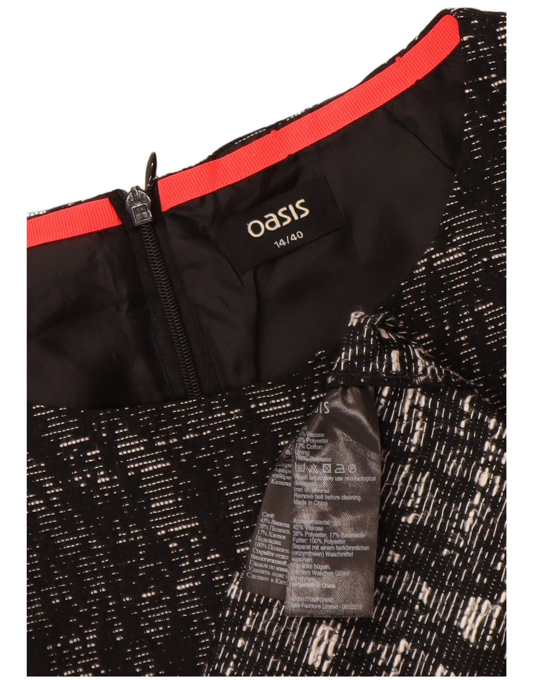 Oasis Vestido acampanado para mujer UK 44 Viscosa moteada negra mediana