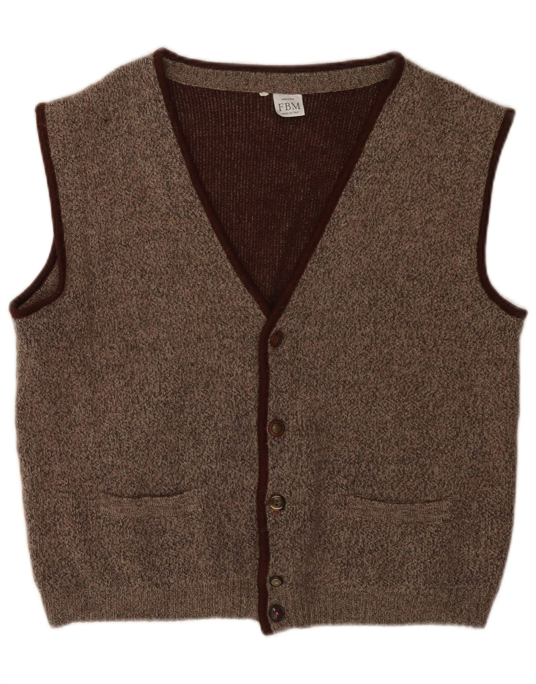 Chaleco de punto vintage para hombre IT 50 marrón medio moteado clásico