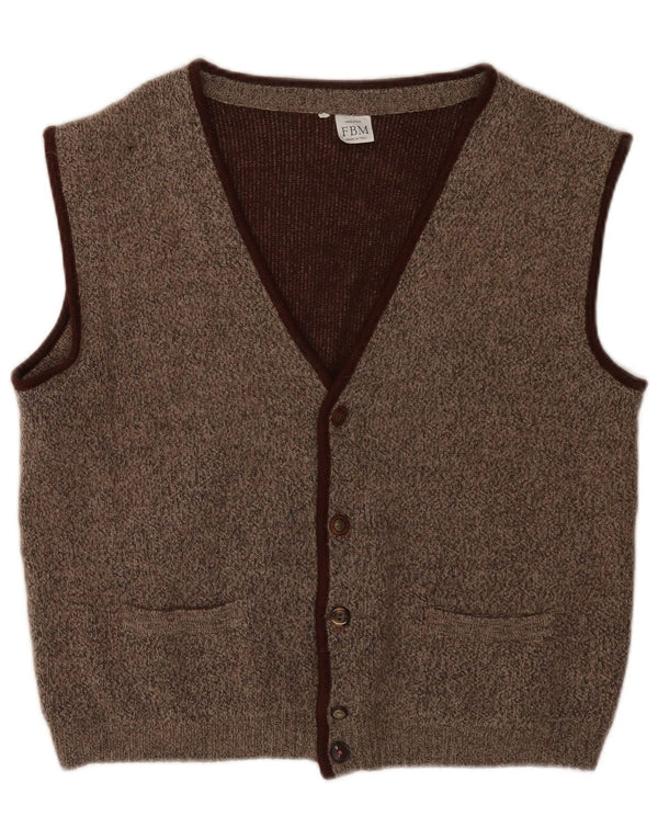 Chaleco de punto vintage para hombre IT 50 marrón medio moteado clásico