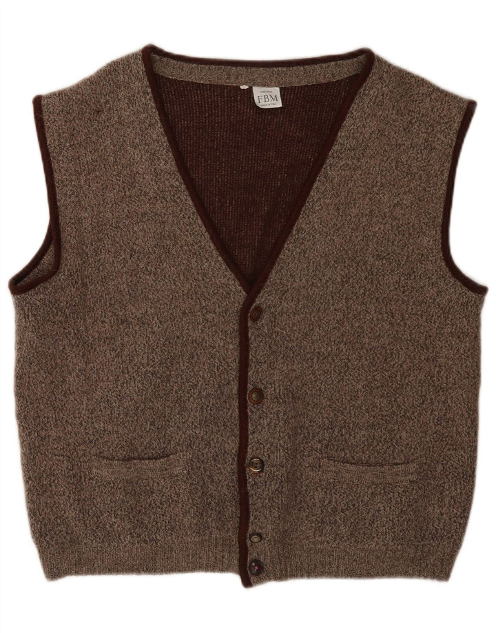 Chaleco de punto vintage para hombre IT 50 marrón medio moteado clásico