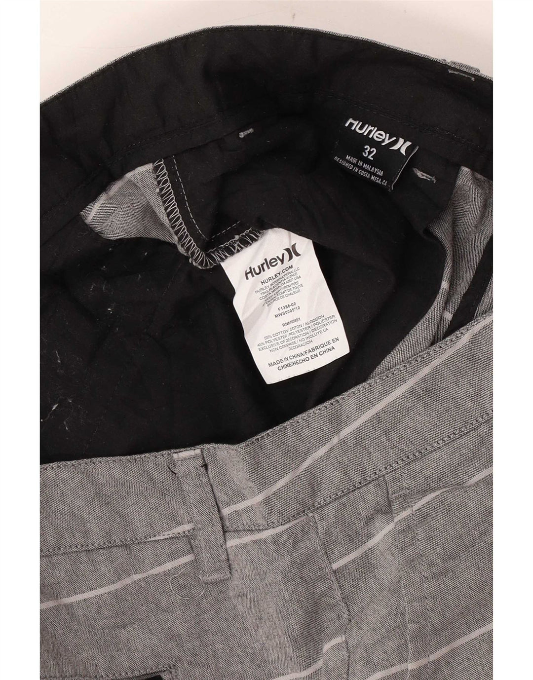 Hurley Pantalones cortos chinos para hombre W32 Algodón a rayas gris medio