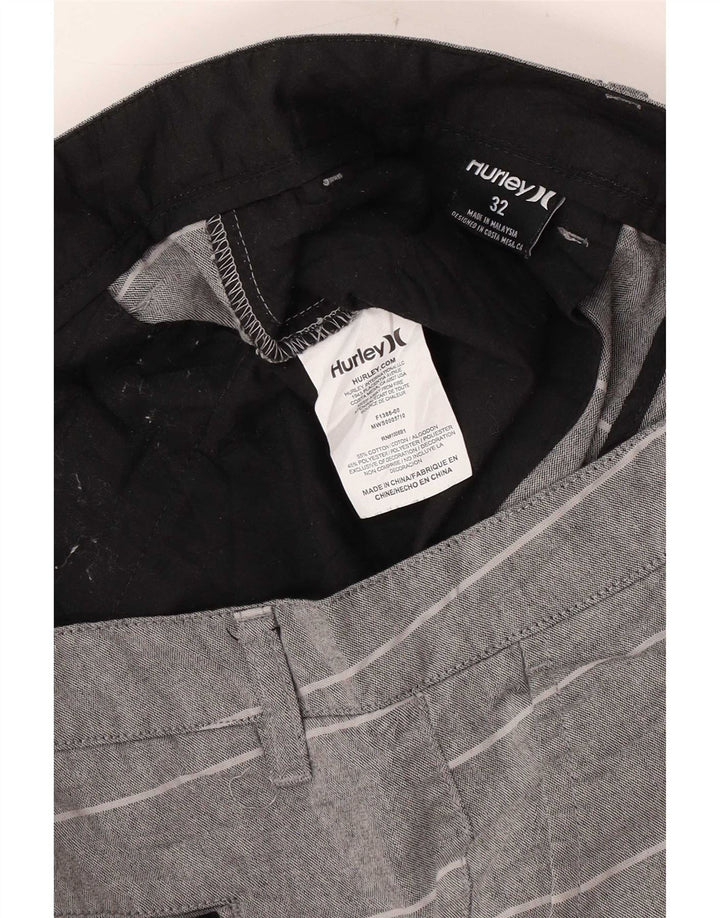 Hurley Pantalones cortos chinos para hombre W32 Algodón a rayas gris medio