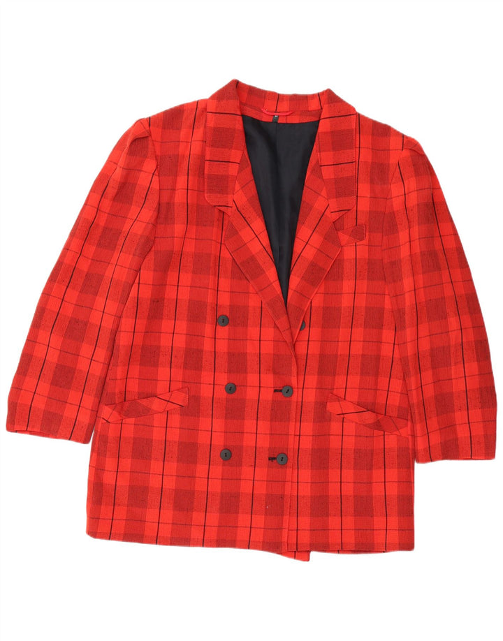 Vintage mujer chaqueta blazer de doble pecho EU 44 XL rojo comprobar viscosa