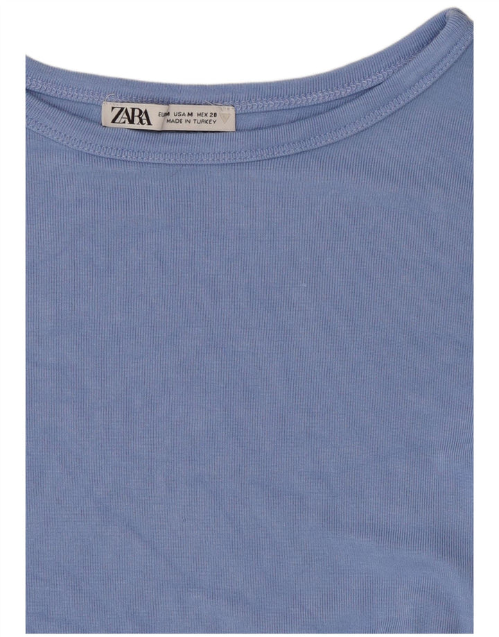 Zara Mujer Crop Camiseta Top UK 40 Azul Medio