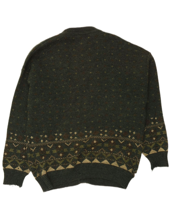 Vintage hombres Cardigan suéter grande verde feria isla