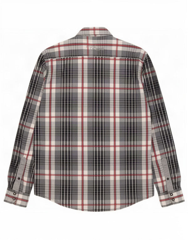 Desigual Hombre Camisa Gráfica De Algodón A Cuadros Gris Grande