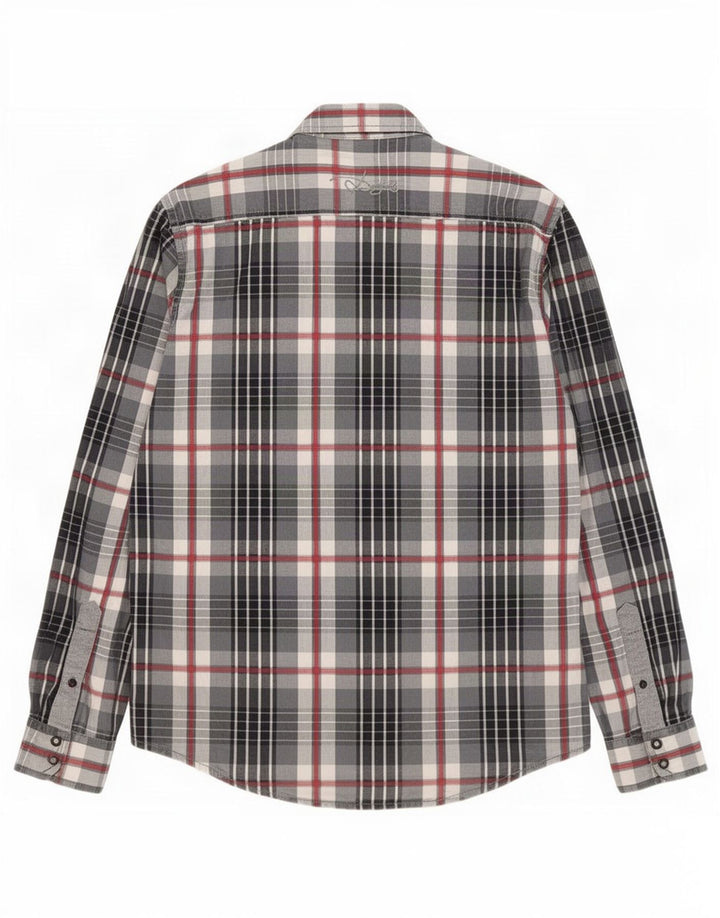 Desigual Hombre Camisa Gráfica De Algodón A Cuadros Gris Grande