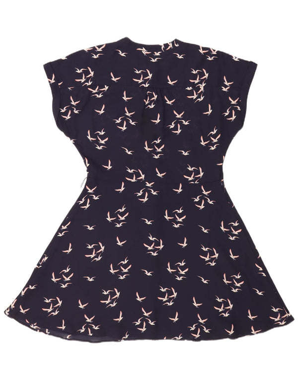 Oasis Vestido acampanado para mujer UK 44 Mediano Azul marino Estampado animal Pájaro