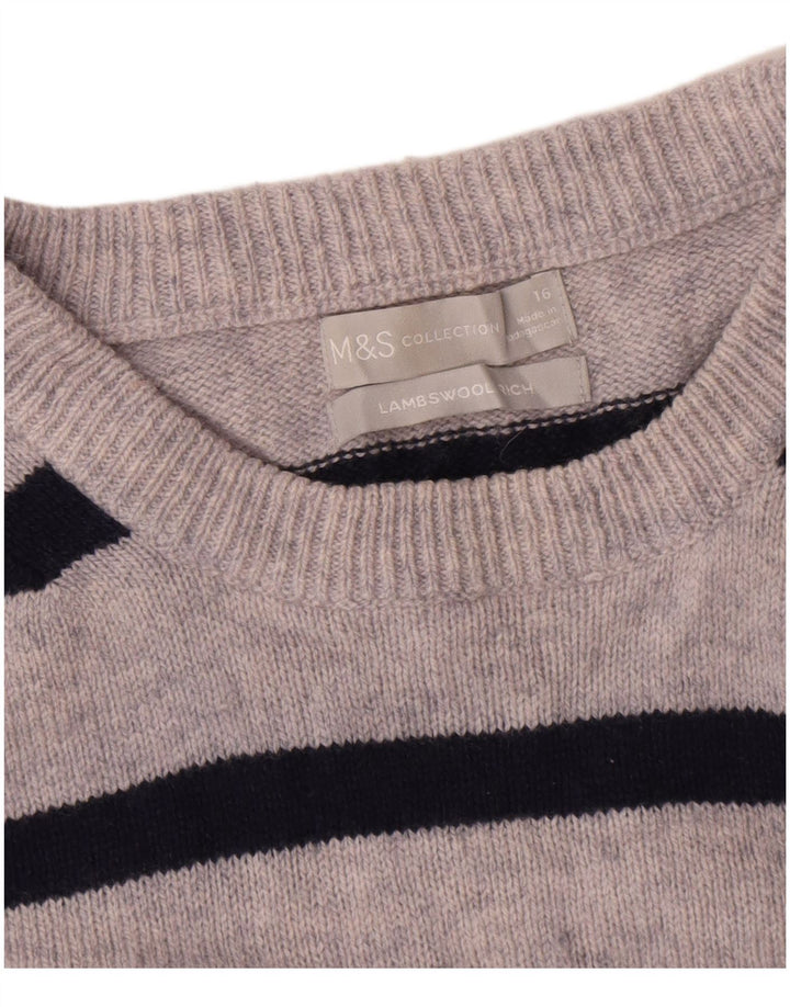 Marks & Spencer Suéter de Cuello Redondo para Mujer UK 46 Grande Gris Rayas