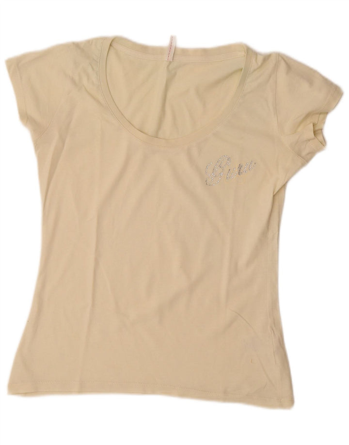 Guru Camiseta para Mujer Top UK 12 Medium Off White Cotton