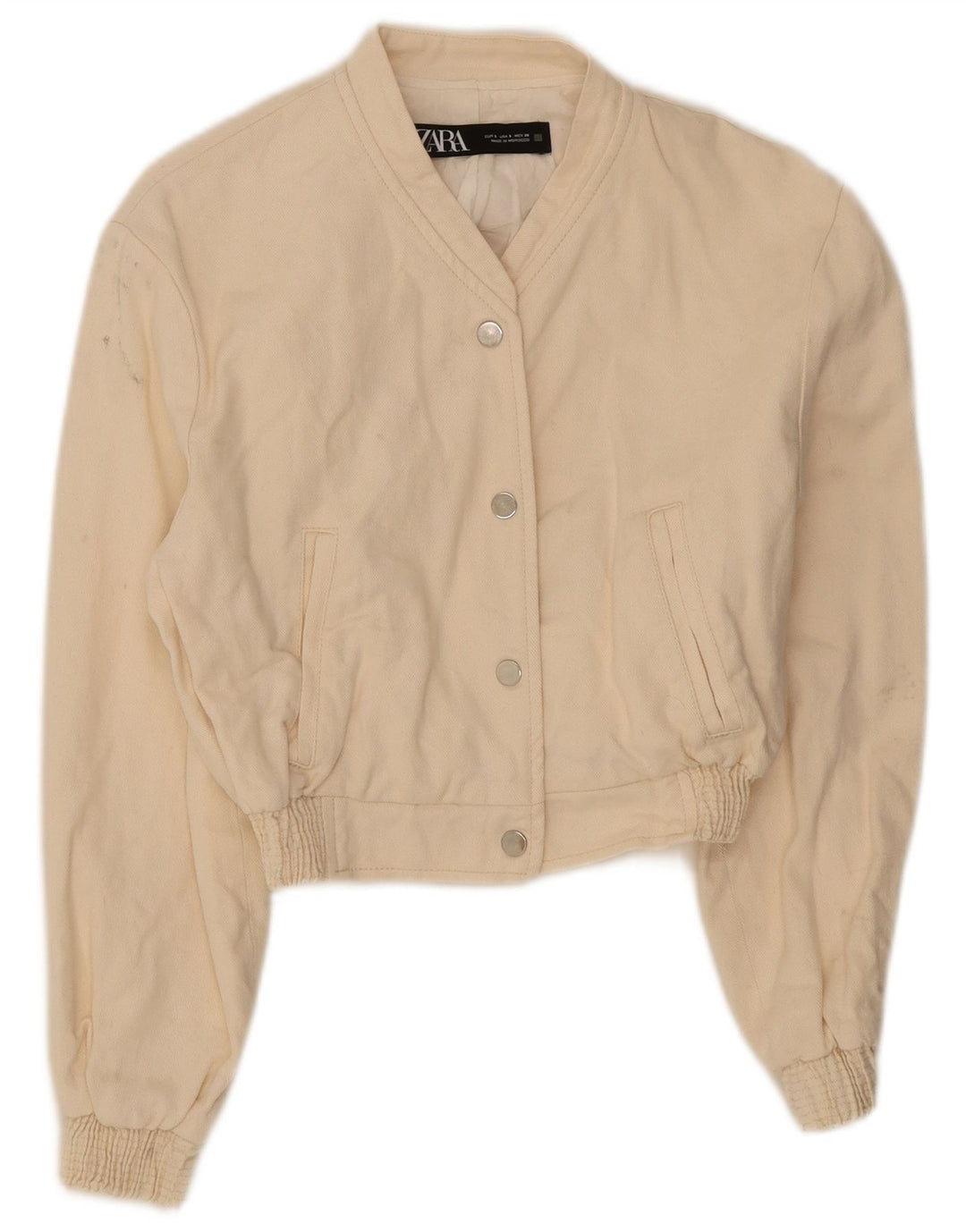 Zara Mujer Crop Bomber Jacket UK 10 Small Off White