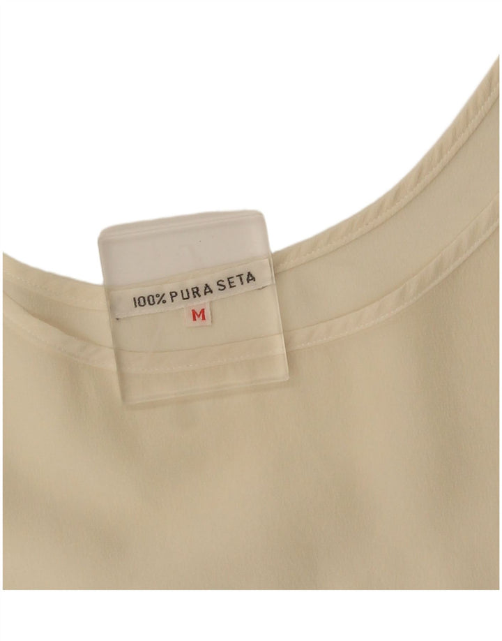 Vintage mujer crop chaleco top Reino Unido 14 seda beige medio