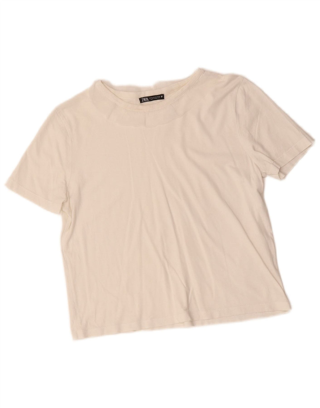 Zara Mujer Crop Camiseta Top UK 12 Medium Blanco