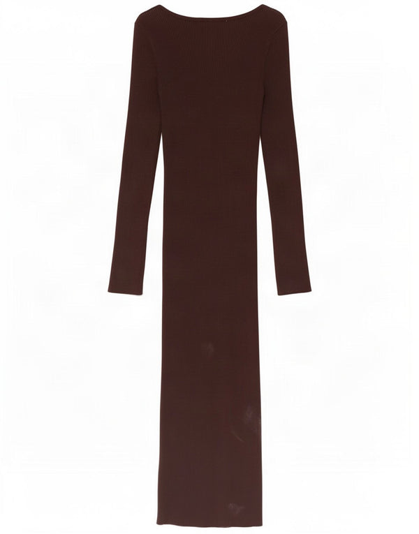 Zara Vestido Ajustado De Manga Larga Para Mujer UK 8 Small Viscosa Marrón