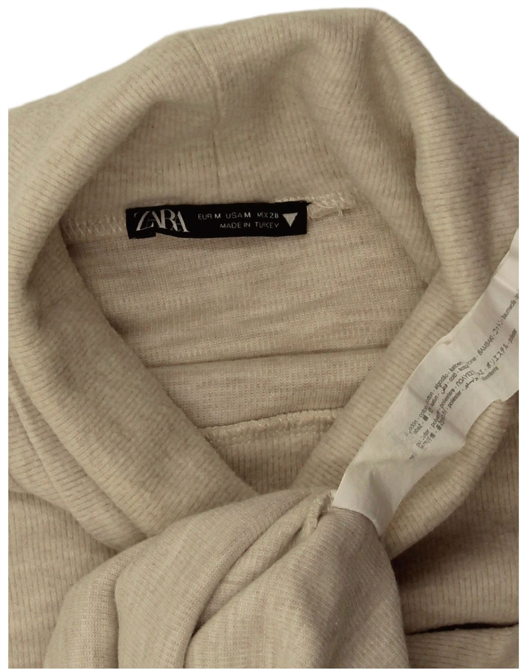 Zara Mujer Camiseta Sin Mangas Con Cuello Vuelto UK 42 Algodón Beige Medio