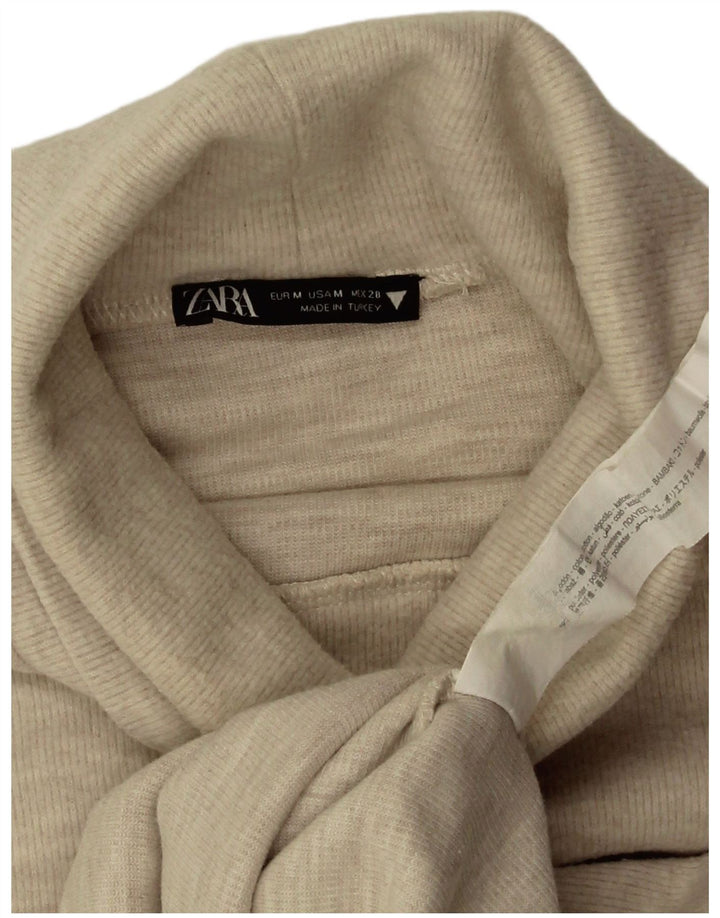 Zara Mujer Camiseta Sin Mangas Con Cuello Vuelto UK 42 Algodón Beige Medio