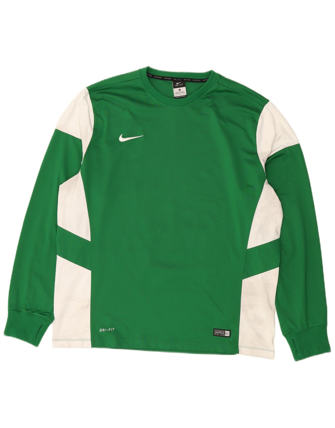 NIKE Hombre Dri Fit Top Manga Larga XL Poliéster Color Block Verde