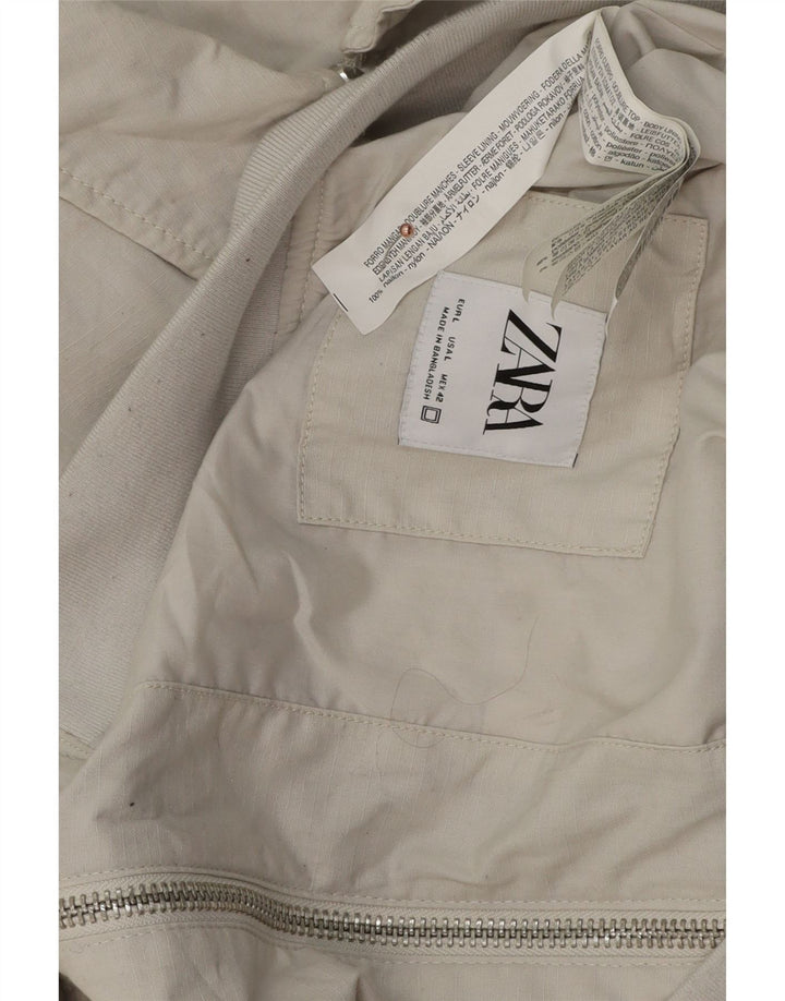 Zara Mens Bomber Jacket UK 40 Large Nylon Blanco